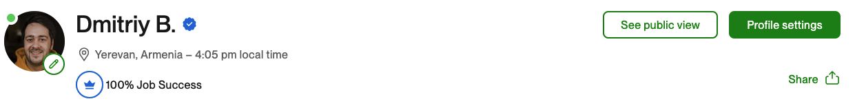 screenshot of 100% JSS on upwork.com