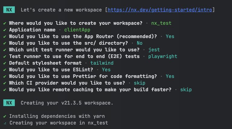 a screenshot of NX CLI wizard, showing all options I selected for the project